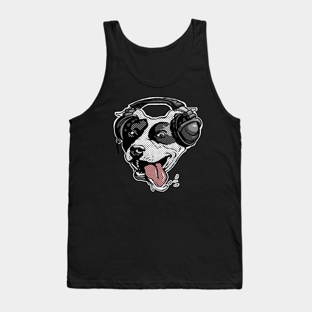 Bi Dot Pit Bull with Music Headphones Tank Top by Mudge